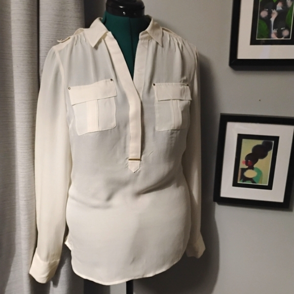 White House Black Market Long Sleeved Silk Bouse, Sz 8 - Picture 5 of 11